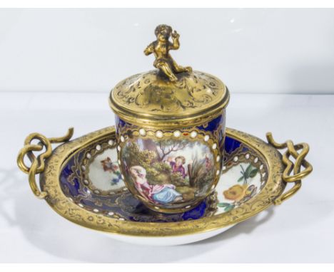 A Sevres inkwell and stand