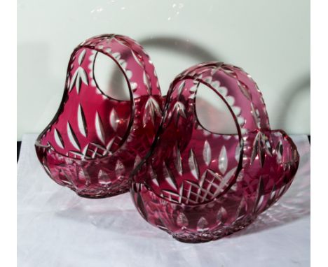 Two ruby glass baskets