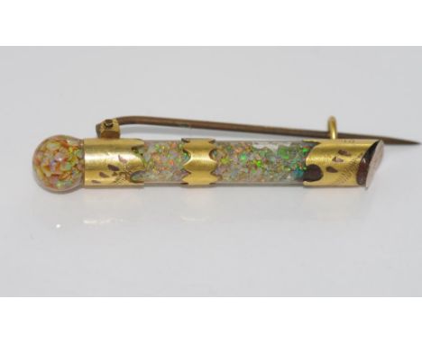 Good antique 9ct gold & opal chip brooch