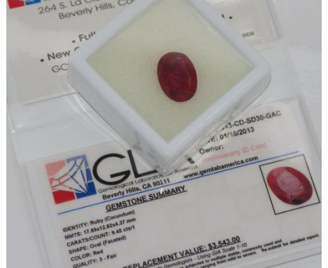 Unset ruby with GLA certificate approx 9.46ct