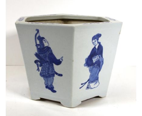 Chinese blue & white ceramic plant holder with figural decoration, height 17cm approx