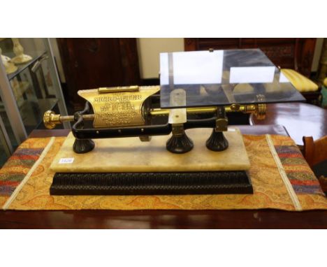 Antique Dodge Scale Company "The Micrometer" Features include an embossed cast iron with blond marble base and glass plate. T