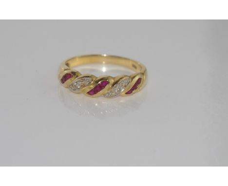 14ct yellow gold, ruby and diamond ring weight: approx 3.1 grams, size: approx P/7