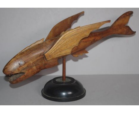 Vintage Pitcairn Island carved wood fish figure on fitted stand. Circa 1900's. Length 38cms approx.