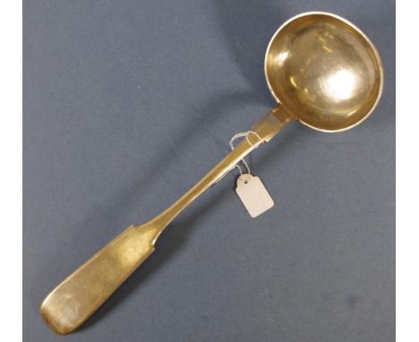 Antique Russian silver soup ladle hallmarked and stamped 84. Length 33cms approx. Weight 270 grams approx.