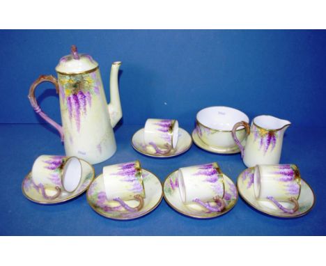 Fifteen piece Royal Worcester coffee set hand decorated, comprising 6 cups & saucers, jug, sugar bowl & coffee pot, as inspec