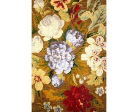 Antique framed floral tapestry with central bead work, 53cm x 43cm approx.