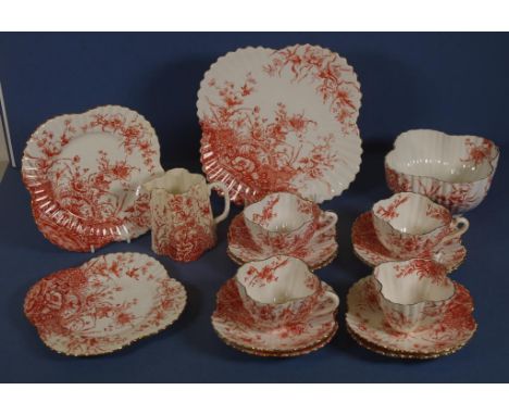 Part Wileman (Shelley) teaset to include 2 trios, 2 cups and 6 saucers, cake plate, sugar and creamer (as inspected)