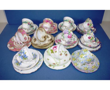Seven assorted English trios including Shelley together with 3 other cups & saucers & assorted plates