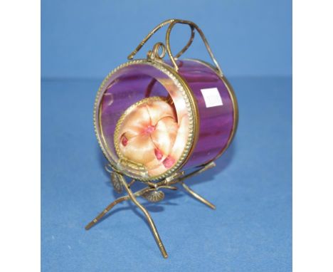 Vintage ruby glass & gilt watch case ruby glass case on gilt frame, with internal padding. Height 13cms approx.