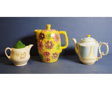 Three various vintage English teapots to include Clarice Cliff & Aynsley, height 17cm approx