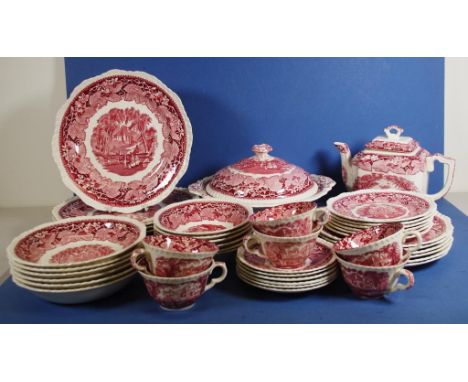 Forty four piece Masons "Vista" dinner set comprising of 6 dinner plates, entree plates, 6 soup bowls, 6 dessert bowls, 6 tri