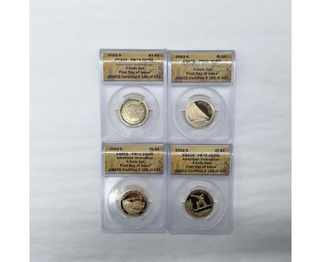 All ANACS Slabbed and Graded PR70 DCAM First Day Issue Kentucky, Rhode Island, Tennessee and Vermont. Certified number 189 of