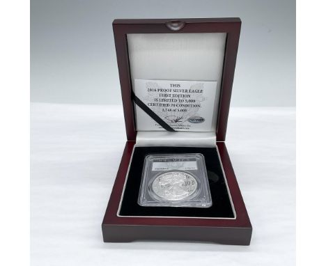 PCGS Graded and Slabbed PR70 DCAM. Premier First Edition is limited to 5000. The obverse side depicts Liberty in full stride,