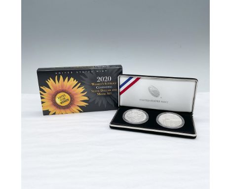 A Centennial set that includes a Philadelphia Mint silver dollar and Silver medal. The silver dollar obverse side depicts thr