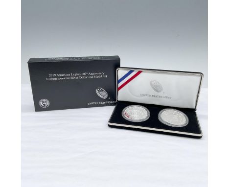100th Anniversary Commemorative set. Includes American Legion Proof Silver Dollar and American Veterans Silver Medal Set. Eac