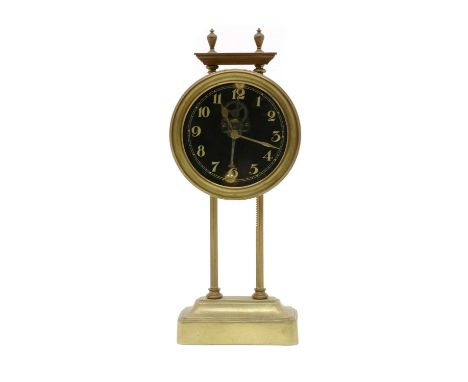 A brass portico clock, with a visible escapement, 26cm highProvenance: From the collection of the late Tony Saunders of Bedfo