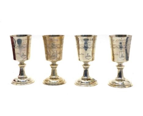 Four silver limited editions of the 'Hertford Elizabethan Chalice', by Garrard & Co. Ltd., London 1972, no's 865, 866, 867, 8