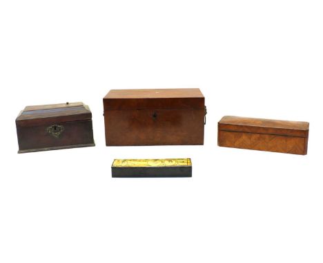 An early 20th century Kingwood glove box, with inlaid detail, 26cm wide, 10cm deep, 8cm high, together with a George III maho