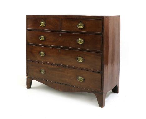 A mahogany chest of drawers, 19th century, with two short and three long drawers, 105cm wide, 49,cm deep, 100cm highCondition