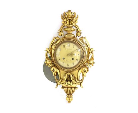 A Swedish carved wood and gilt cartel wall clock, with classical scrolling and swagsCondition report: Not working. Gilt wear.