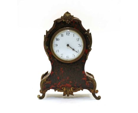 A French boulle mantel clock, c 1900, with French drum movement. 24.5cm highCondition report: Brasswork lying flat generally 