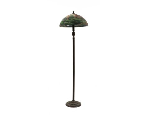 A Daum style standard lamp, with internally painted etched shade, on fluted column, 155cm highCondition report: Surface marks