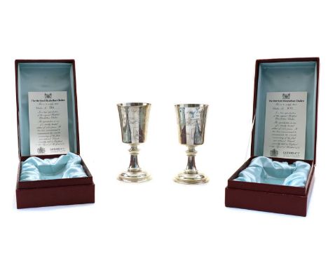 Two silver limited editions of the 'Hertford Elizabethan Chalice', by Garrard &amp; Co. Ltd., London 1972, no's 869 + 870 /13