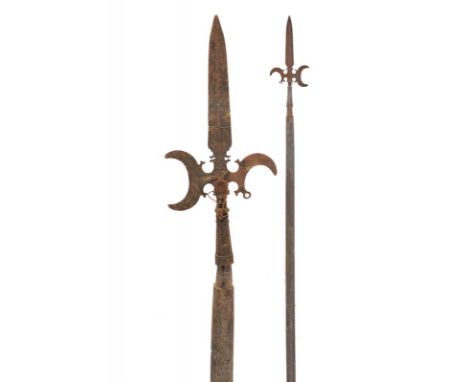 dating: 17th/18th Century provenance: Italy, Spearhead with cusp-blade, axe shaped as a half moon, strongly curved rear fluke