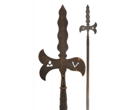 dating: 18th Century provenance: Italy, Spearhead with wavy cusp-blade, axe and rear fluke with openwork decoration. Ferrule 