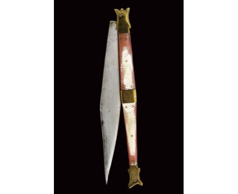 dating: 19th Century provenance: Europe, Single-edged blade slightly angled at the back. Iron grip. Brass mounts. Light-colou