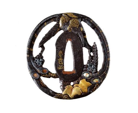 dating: Period (1603-1867) provenance: Japan, Made of nade-maru-gata iron, ji-sukashi with finely carved details in the round