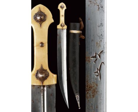 dating: Late 19th Century provenance: Caucasia, Wide and strong, double-edged blade, curved tip with deep, asymmetrical groov