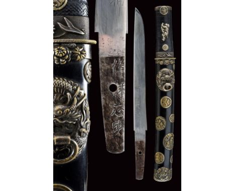 dating: Period (1603-1867) provenance: Japan, Hira Zukuri Iorimune blade. Nagasa (length: 20.2 cm); Hada and Hamon are not vi