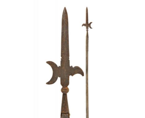 dating: 17th/18th Century provenance: Italy, Spearhead with cusp-blade, axe and rear fluke with small cusps at the base, ferr