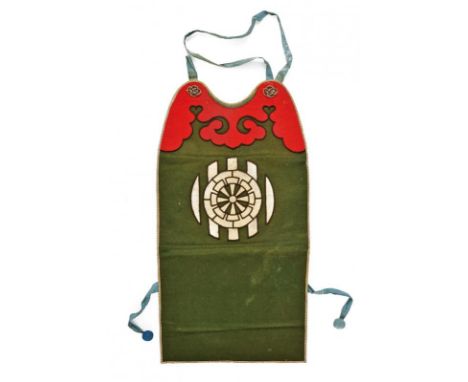 dating: Period (1603-1867) provenance: Japan, Made of green and red fabric with 'Yatsu-genji-guruma mon' in white with black 
