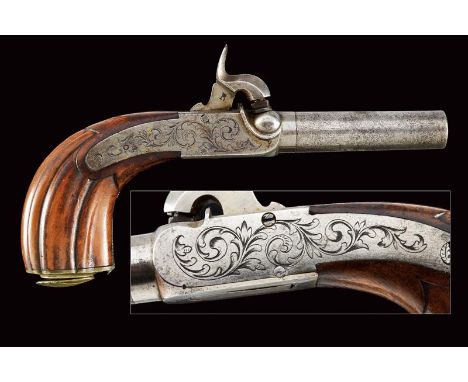 dating: Mid 19th Century provenance: France, Round, rifled (!), turn-off, 10 mm cal. barrel, made of damask, marked '4'; fram