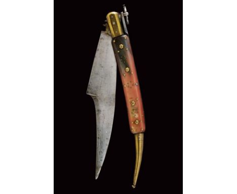 dating: 19th Century provenance: Europe, Folding, single-edged blade, strongly-angled and hollow at the back; remains of mark