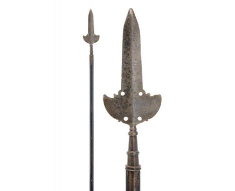 dating: 17th/18th Century provenance: Europe, Spearhead with ribbed blade at the centre and provided with wings featuring hol