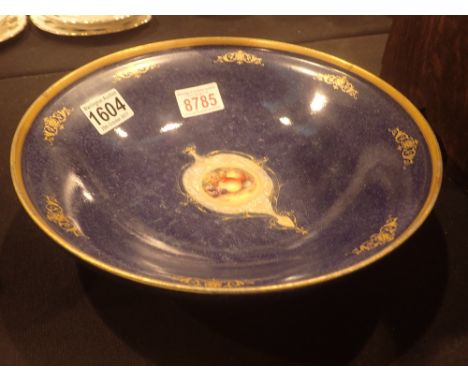 Royal Worcester large Fallen Fruits blue glazed footed bowl
