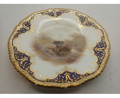 Royal Worcester large John Stinton Highland Cattle plate, D: 22 cm CONDITION REPORT: No apparent visible damage, chips, crack