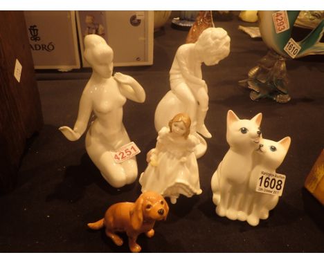 Collection of porcelain figurines including Royal Doulton, Spode, Royal Dux etc