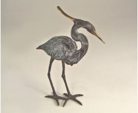 MICHAEL STOREY. Heron. Green patinated bronze. Signed. Height 18cm.