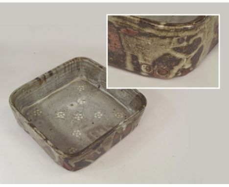 TREVOR CORSER. A rectangular, hand-built dish by Trevor Corser. Personal &amp; Leach Pottery marks. 22 x 23cm.