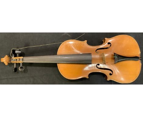 A violin, the two-piece back 35.5cm long excluding button, paper label printed Nicolaus Amatus fecit in Cremona, 59cm long ov