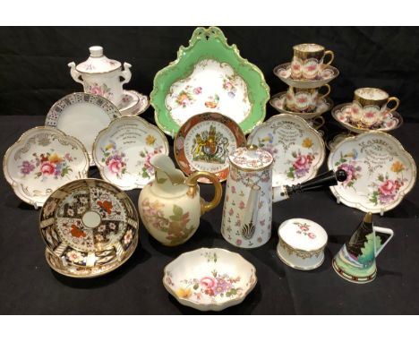 Ceramics - a Royal Worcester blush ivory jug, dated 1896; an early 20th century Copeland chocolate pot; Edwardian Paragon cof