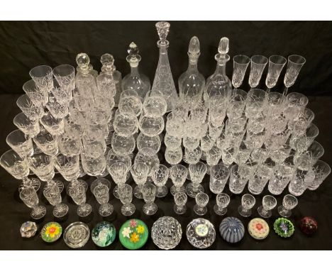 Glassware - five Waterford cut glass wine glasses; another pair similar; other cut glass drinking glasses and decanters inclu