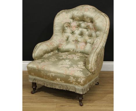 A Victorian drawing room chair, button back, 85cm high, 70cm wide, the seat 46cm wide and 46cm deep 