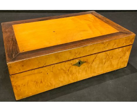 A Victorian maple writing box, hinged rosewood crossbanded top, fitted interior, c.1860; various accoutrements, sealing wax, 