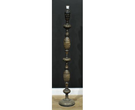 An Indian design bidriware style standard lamp, 143cm high under fitting 